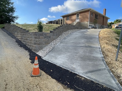 Ruffner New Driveway Extension, Sidewalk, Concrete Patio, and Two Block Retaining Walls – Fort Wright, Kentucky